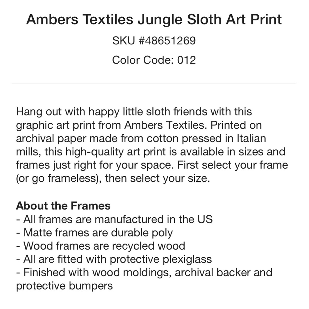 🦥 UO Ambers Textiles Jungle Sloth Art Print 18x24 - Picture 6 of 9